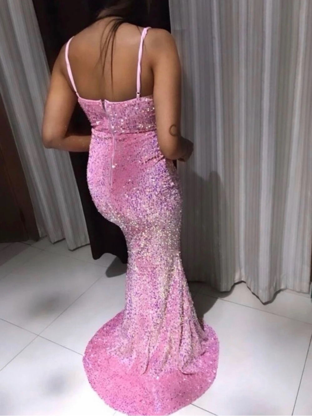Pink Sequin Mermaid Evening Dress 💗